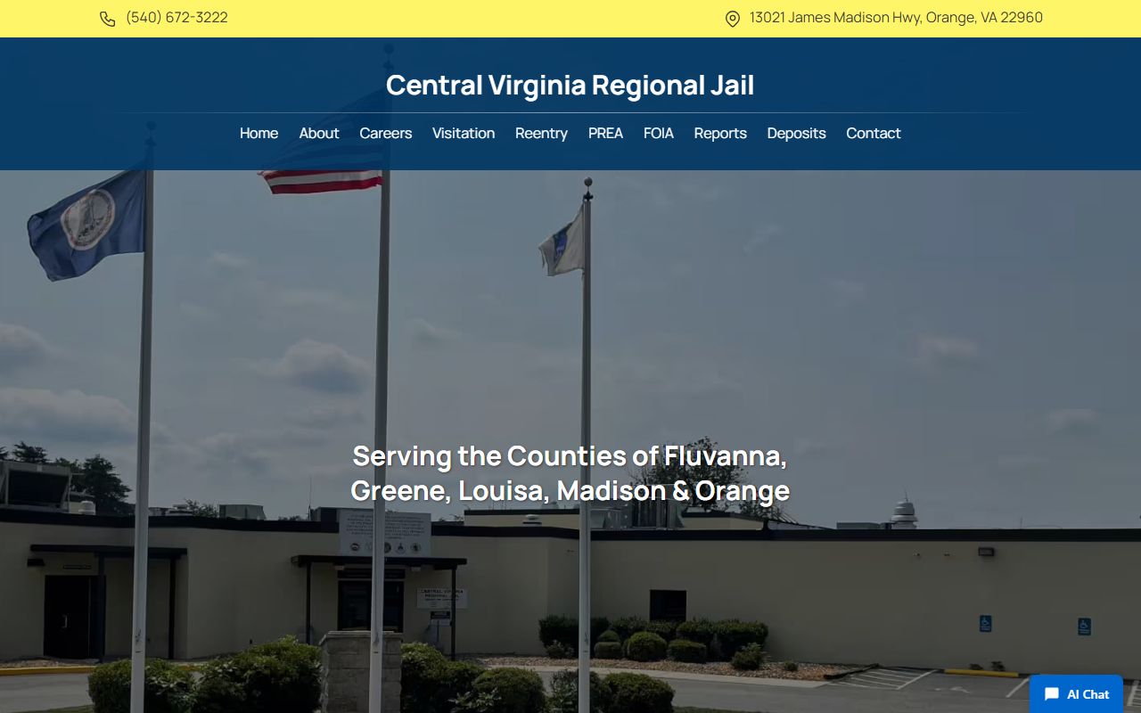 Central Virginia Regional Jail inmate lookup source for Culpeper County custody