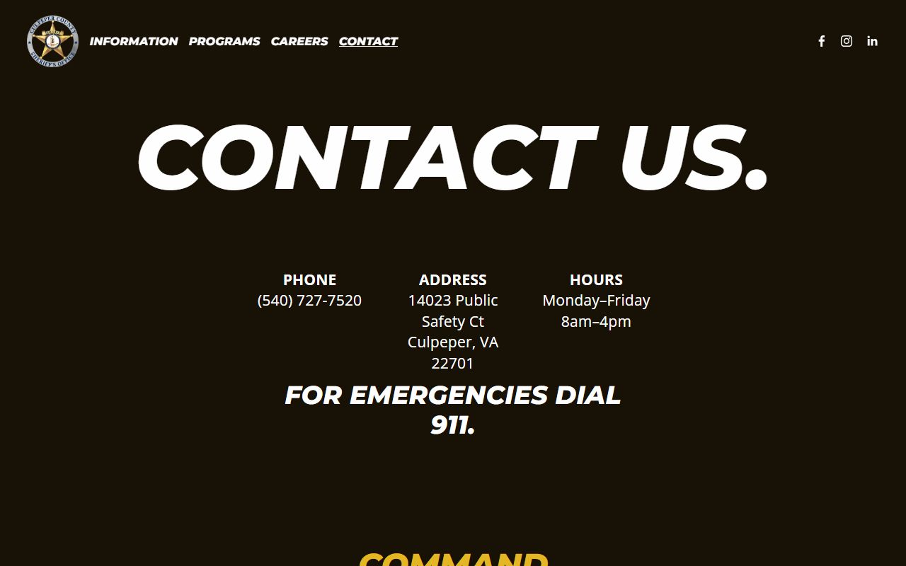 Culpeper County inmate records sheriff contact page